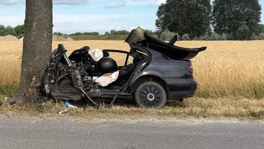 Czołowo uderzyła w drzewo. Obok przejeżdżał strażak