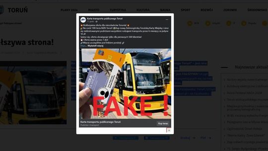 Bądźcie ostrożni! Chodzi o stronę "Karta transportu publicznego Toruń" na FB