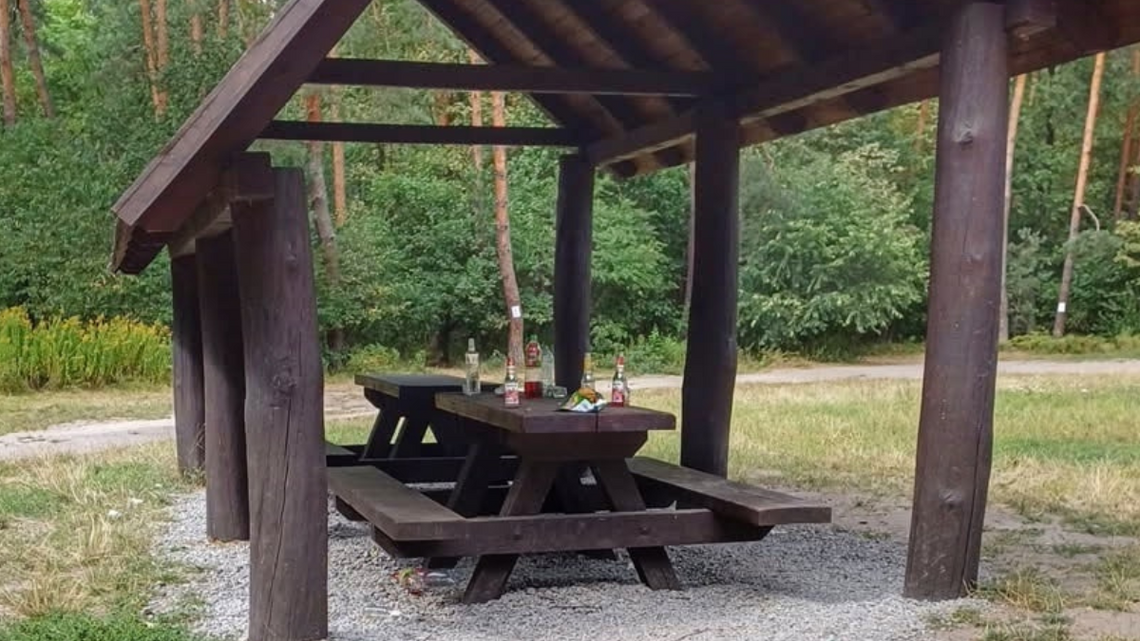 Balanga w lesie. Zostały po niej butelki i inne śmieci Balanga w lesie. Zostały po niej butelki i inne śmieci