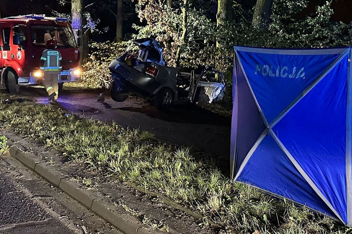 Wypadł z drogi i uderzył w drzewo. Kierowca poniósł śmierć na miejscu, a nastolatka odwieziono do szpitala